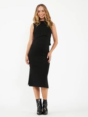 RIPE Women's Layered Knit Nursing Dress Small Black Sleeveless Stretch NWT